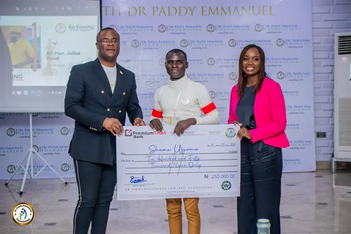 A cheque presentation in the hall